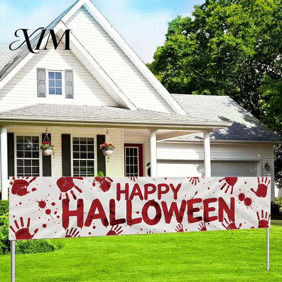 Indoor Wall Hanging Decor Halloween Fence Banner, 118 x 20 Inch Large Yard Sign Banner Flag, Scary Script Killing Game Decorations Party Backdrop