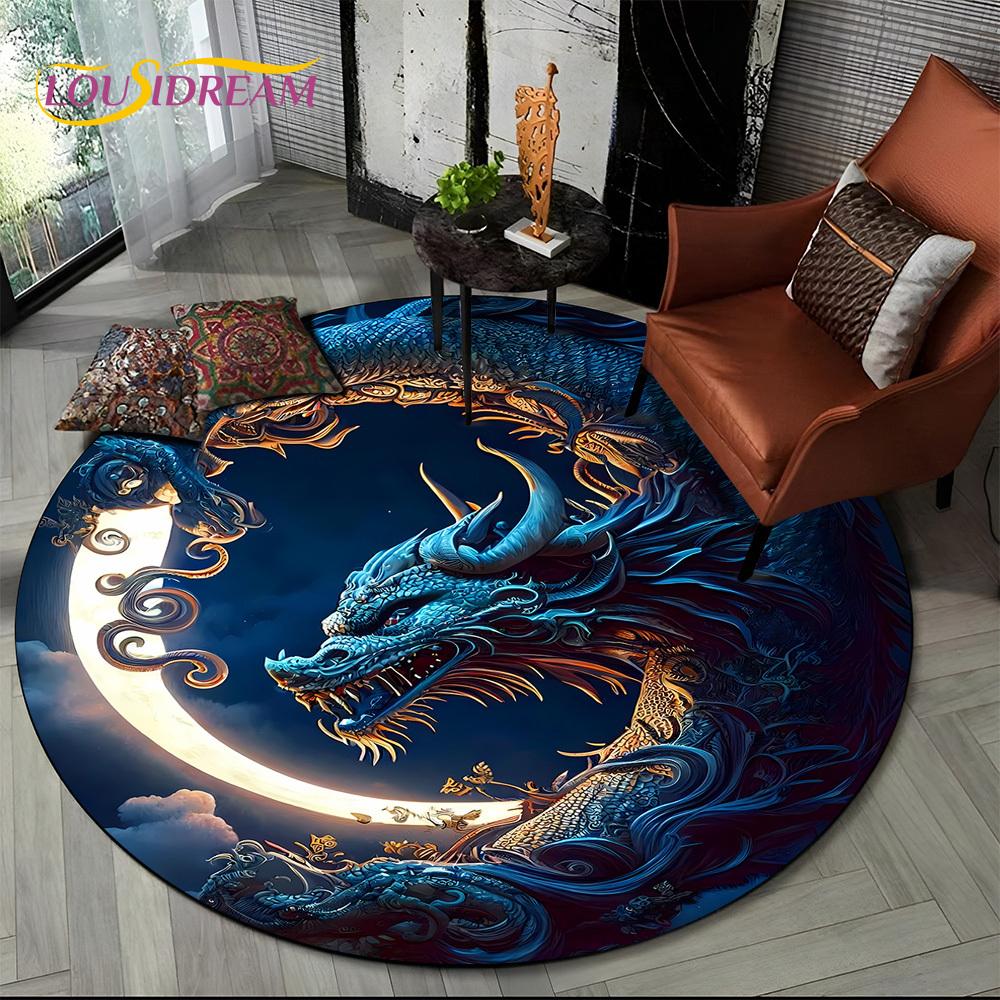 2025 New Loong Chinese Style Dreamy Dragon Cartoon Round Carpet Rug for Bedroom Living Room Sofa Decoration,pet Decor Floor Mat