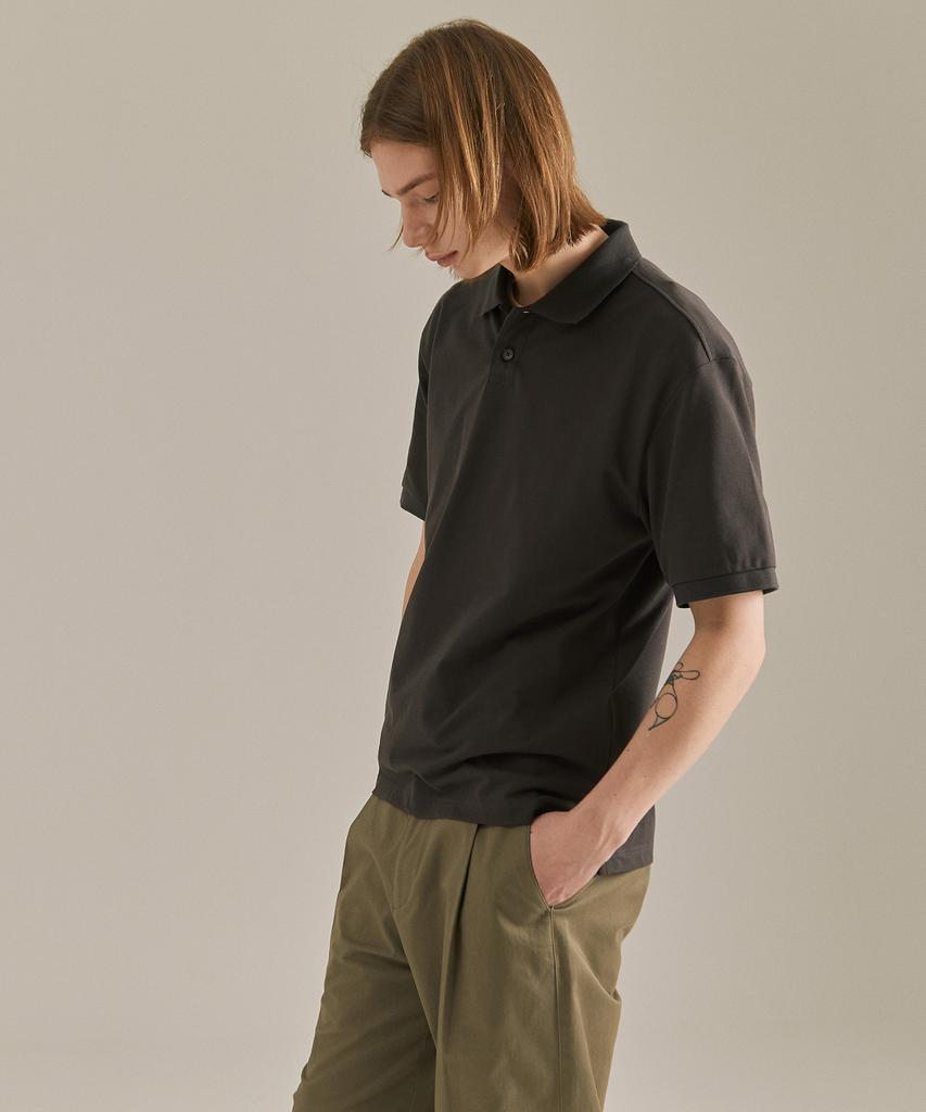 BASIC HOUSE Uni Semi-Overfit Pique Polo Shirt Dark Grey Lyts3104