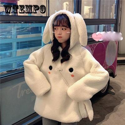 Autumn and Winter Plush Sweatshirt Women Korean Thickened Hooded Hoodies Bear Cartoon Stitching Jacket Women