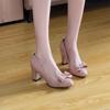 Round head thick heel high heels bow light mouth single shoes design sense spring and autumn nude