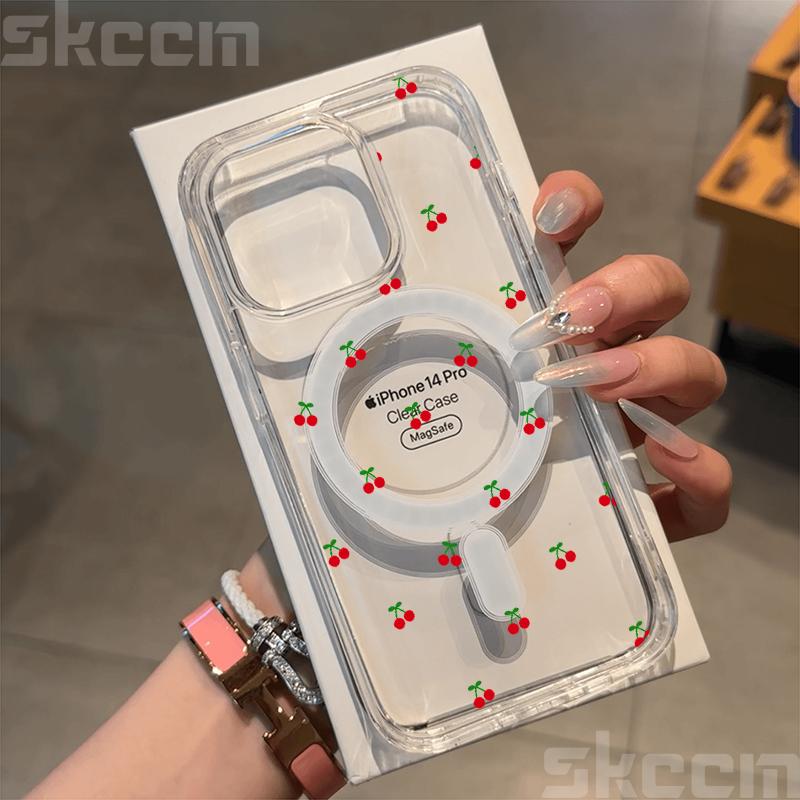 For Magsafe Wireless Charger Case For Samsung Galaxy S25 S24 S23 Ultra S22 Plus S21 FE S20 Cute Cherry Print Phone Cover