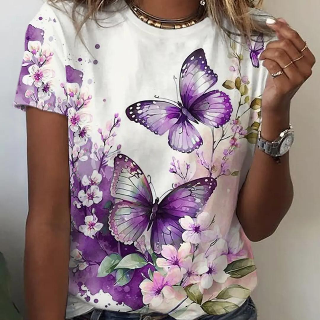 

Женская футболка с 3D-принтом бабочки, базовая рубашка с короткими рукавами, шея, обычная одежда, синий, фиолетовый, зеленый, праздник, выходные 6XL