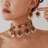 European & American Ethnic Geometric Gemstone Jewelry Set: Necklace & Earrings