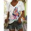 Womens V-Neck Short Sleeve T-Shirt With 3D Printed Striped Loose Fit Casual Chic Top 2025