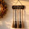 Seasonal Yard Sign Decor Halloween Broom Parking Sign Check Your Brooms Wooden Wall Hanging Witch Themed Door with Hooks for Indoor Outdoor
