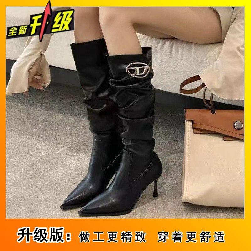 Pointed thin heel women's long boots 2025 autumn and winter new stacking boots but knee high heel boots children