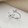 New Fashion 925 Silver Fine Double Butterfly Zircon Adjustable Rings Women&Girl Jewelry Rhinestone wishbone Finger Ring