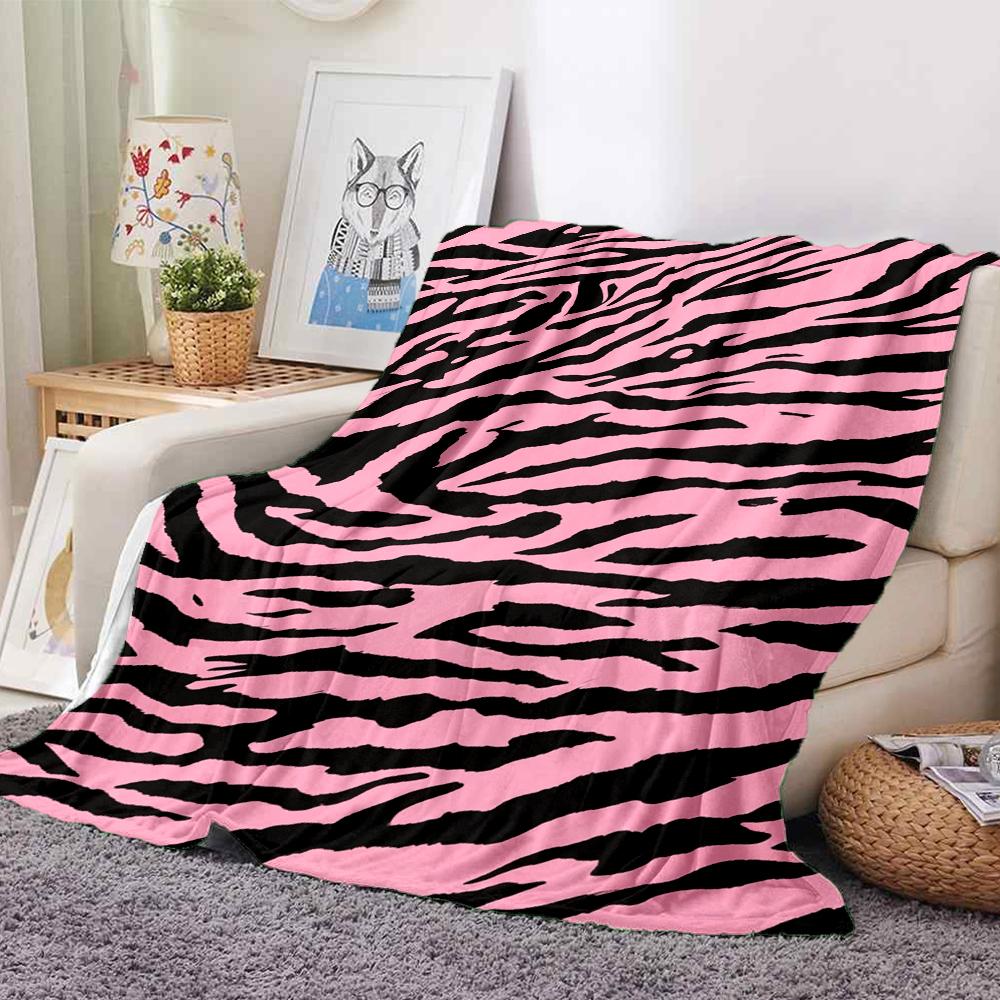 1Pc Pink Tiger Stripes Blanket Soft And Comfortable Casual Warm Camping Travel Christmas Halloween Xmas Gift M924189