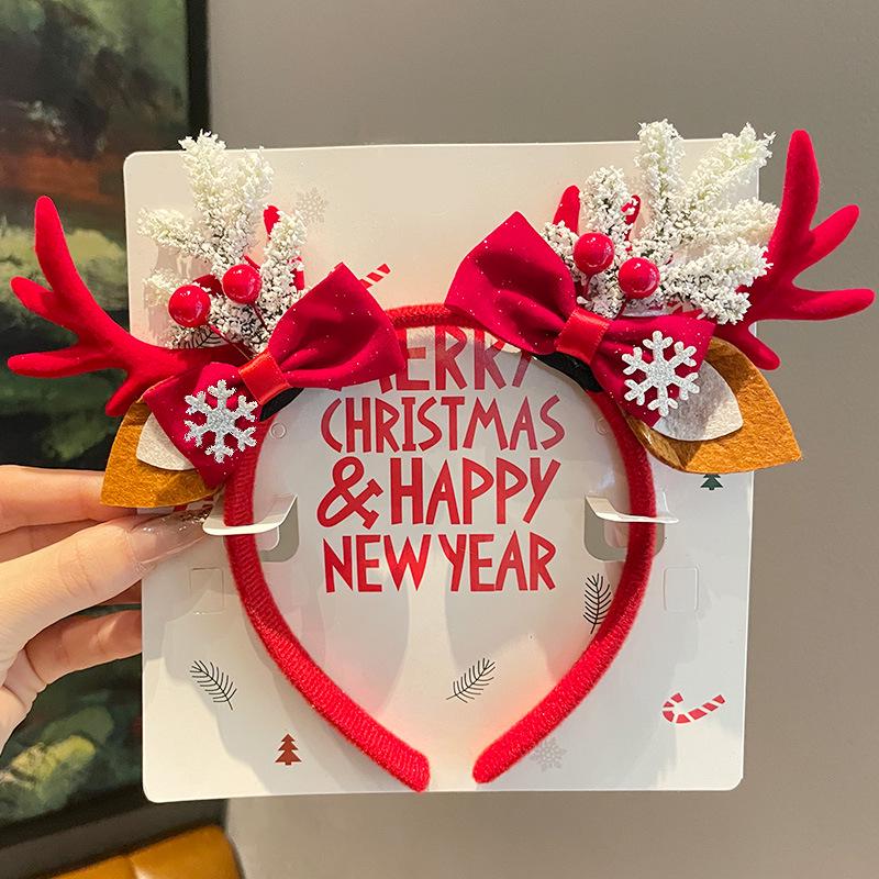 Mori Style Reindeer Antler Headband & Clips - Festive Red Hair Accessories for Women and Children