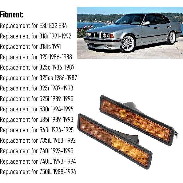 Yctze Side Marker Lamp Housing 2pcs Front Side Marker Light Cover Lens 63141377849 Replacement for E30 E32 E34 318i 325i 525i 735i(yellow)