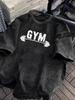 Vintage Syratvättad Gym Stång Grafisk T-shirt Överdimensionerad Träning Vardaglig Bomulls Topp för Män Kvinnor Överdimensionerad T-shirt Yk Topp