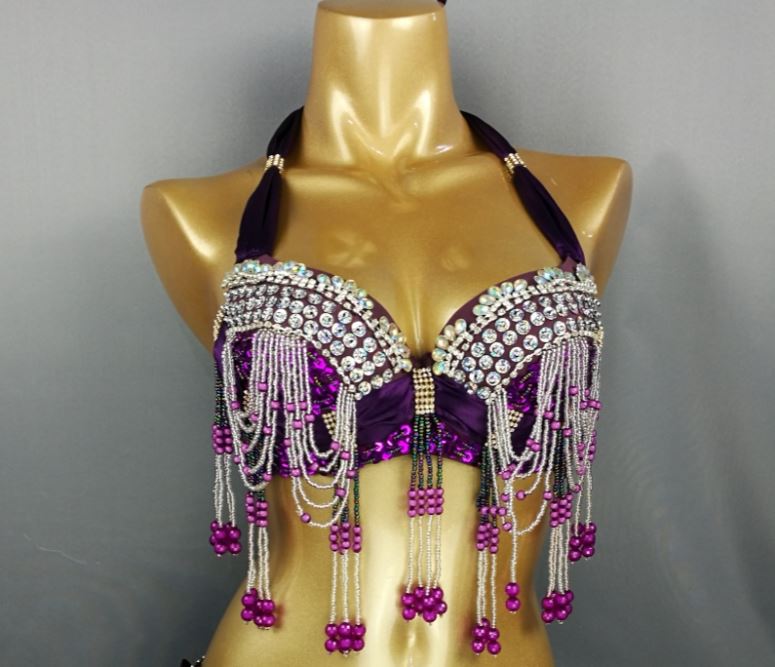 Women Beading Sequins Samba Carnival Belly Dancing Bra Top for Halloween Dance EDC Rave Outfit Night Party Stage Performance