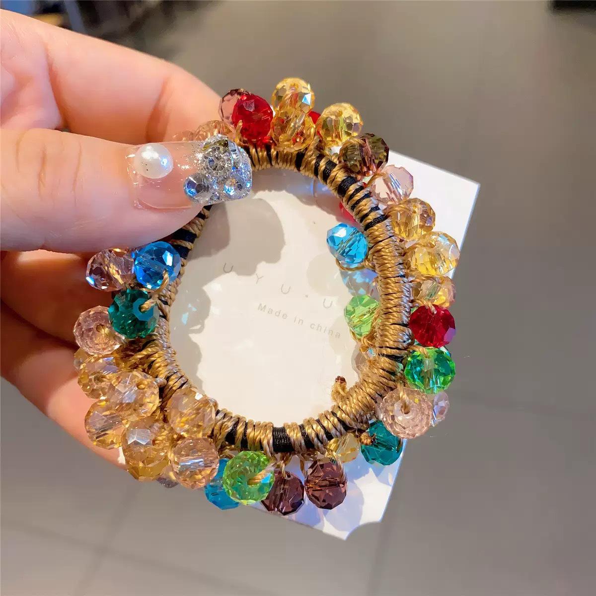 

Korean Style Colorful Crystal Elastic Hair Tie & Women s Bracelet