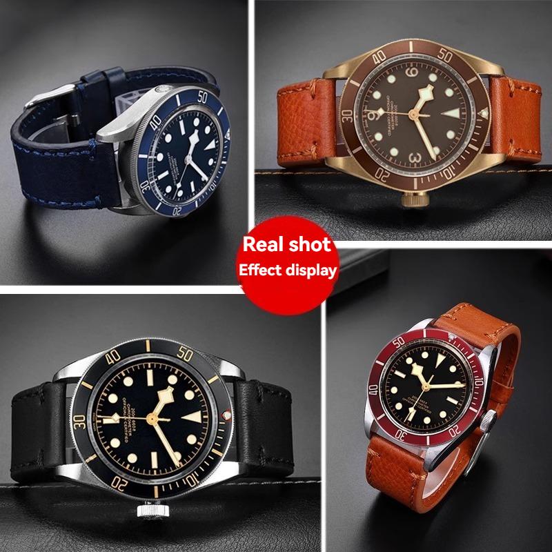 For TUDOR Black Bay Qicheng Bronze Little Red Flower Zenith Vintage Genuine Leather Watch Strap Men 22mm 23mm Cowhide Wristband