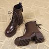 Martin Boots Autumn and Winter New Rear Zipper Platform Fashion Short Boots Show Small Thin Boots Leather Shoes