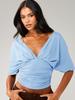 French Light Luxury Deep V Backless Short Sleeve Top Women's Bat Sleeve Waist Folds Premium Sexy Spice T-Shirt