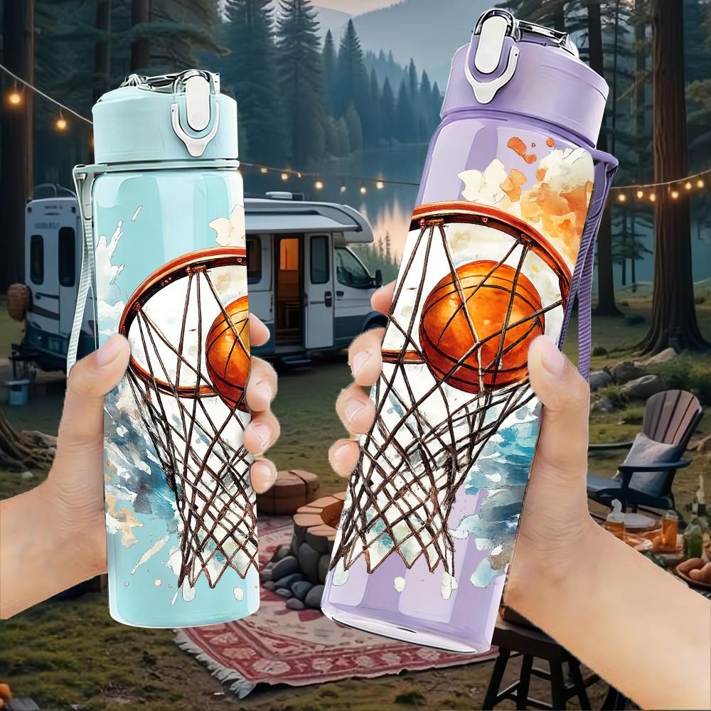 1PC Basketball Player Sport Theme Art 750ml Color Plastic Sports Water Bottle Leakproof Flip Straw Lid Suitable for Sports Office Home Use
