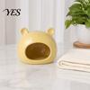 Small Animal Hideaway Cave Ceramic Hamster House, Summer Bear Shaped Hideout Cave, Spacious Habitat Bed Decor for Gerbil, Mice, Guinea Pig,