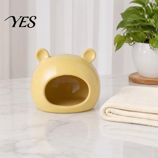 Small Animal Hideaway Cave Ceramic Hamster House, Summer Bear Shaped Hideout Cave, Spacious Habitat Bed Decor for Gerbil, Mice, Guinea Pig,