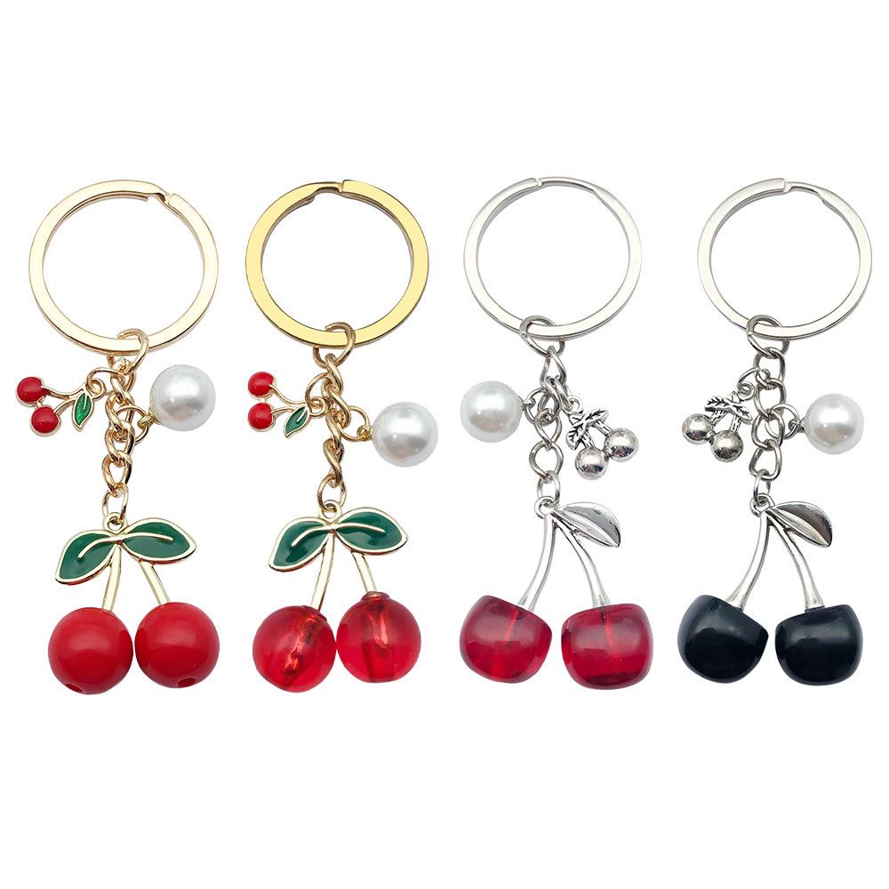 Red Cherry Pearl Resin Keychain Pendant
