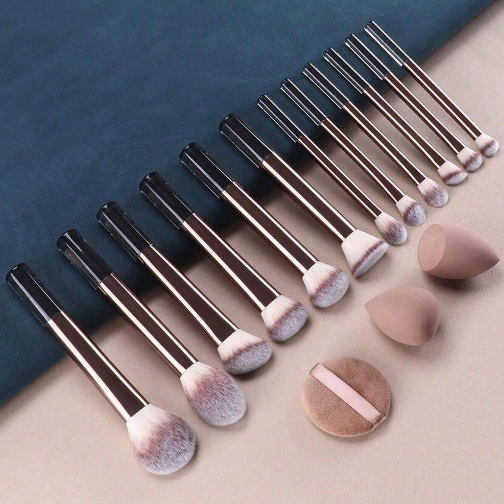12er Professionelles Make-up-Pinselset Inkl.. Lidschatten-, Puder-, Rouge-Pinsel, 2 Stück Make-up-Schwämme, 1 Stück Puderschwamm, Komplette Reise