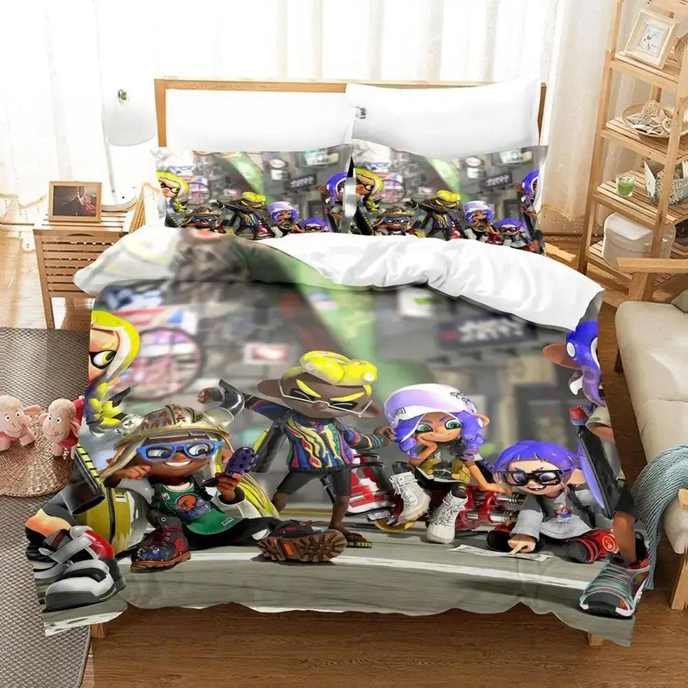 Exquisite 3D Splatoon Wallpaper Anime Digital Printing Bedding Set Duvet Cover Comforter Bed Youth Kids Girl Boys Gift