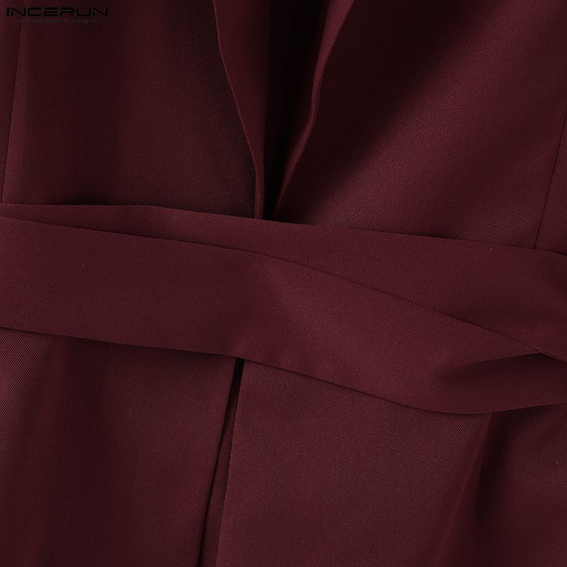 INCERUN Oversized Men Lapel Neck Long Sleeve Slim Waist Casual Shirts Blazer