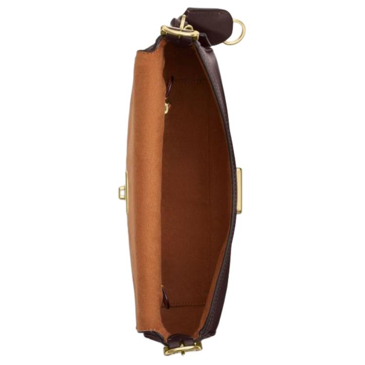 Coach Dark Brown Leather Flap Shoulder Bag with Gold Hardware for Daily Use