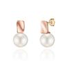 14K Gold Earrings with Pearls and Waves In Square Shape