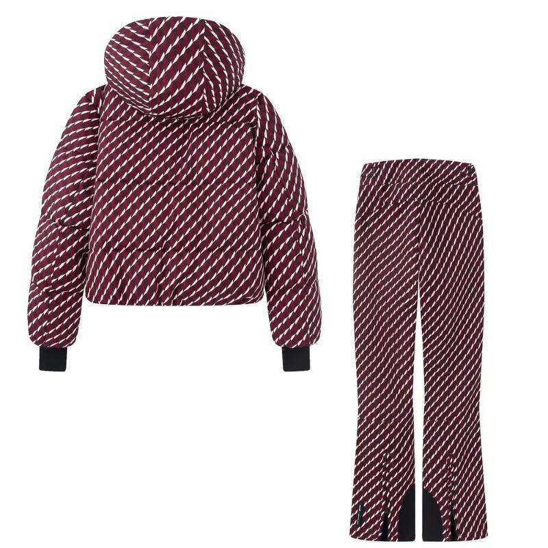 Damen Winter Kapuzen Reißverschluss Bordeaux Ski Gepolsterte Parka Mantel Anzug Set Dame Winddicht Hose Hosen Trainingsanzug