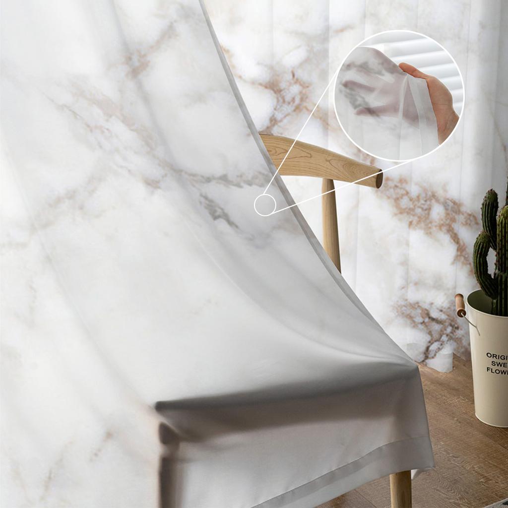 Luxury Tulle Curtains Marble Agate Summer Living Room Kitchen Chiffon Curtain Youth Bedroom Sheer Floor Valance Curtain