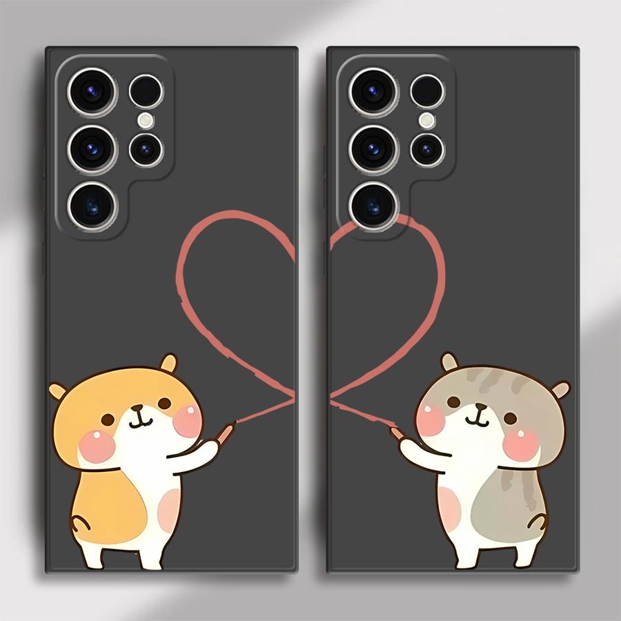 Matching Couple Cute Black Soft Shell Case for Samsung Galaxy S22 Plus S23Ultra S20 S21 FE S24 S25 Ultra S24Ultra S23 FE S25+