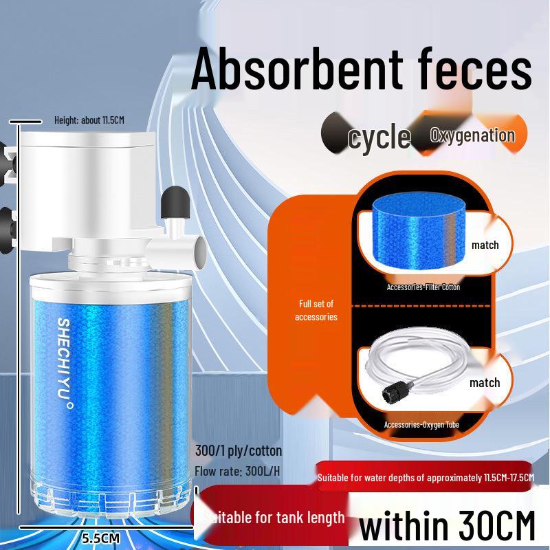 Silent Aquarium Filter: Submersible 3-in-1 Water Purifier, Circulator, and Oxygen Pump with Poop Suction Feature.