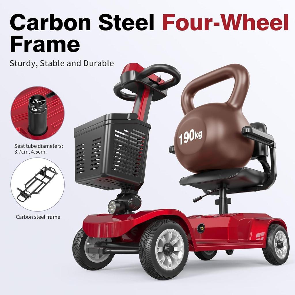 4 Wheel Foldable Mobility Scooter for Seniors, 300W Motor, 420LBS Capacity, 20KM Range, 20° Hill Climb, LED Headlight, Detachable Basket