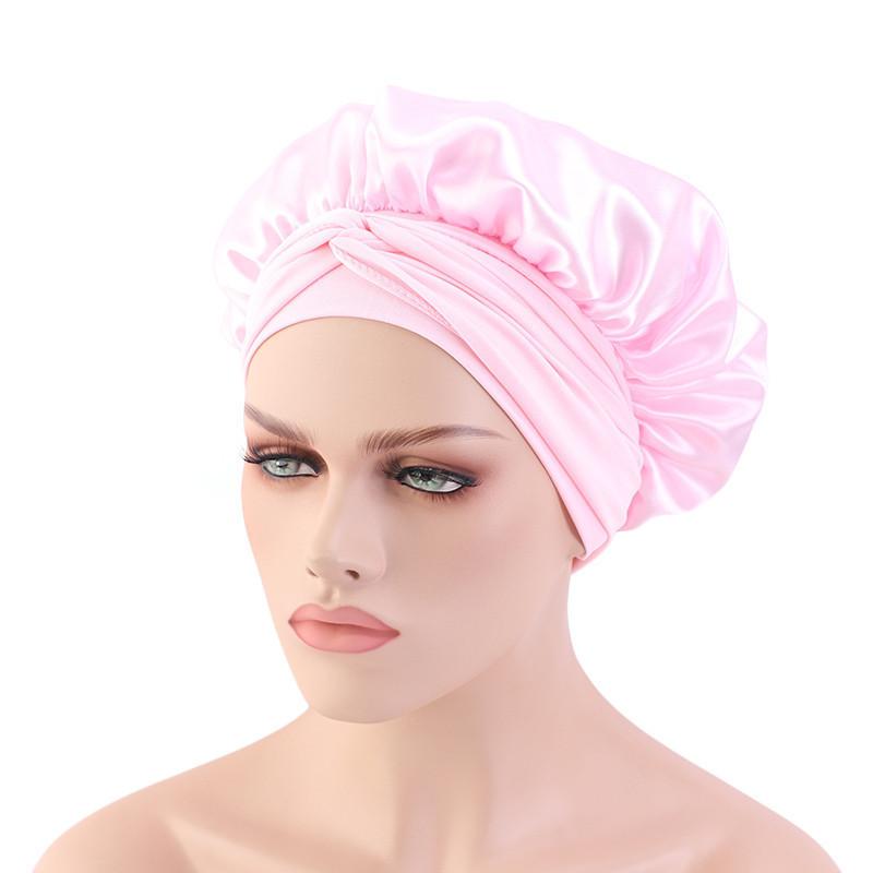 Fashion New Imitation Silk Wide-brimmed Night Cap Satin Streamer Round Cap Shower Cap Beauty Salon