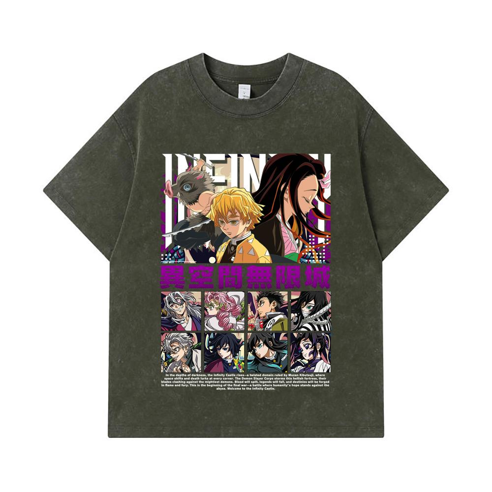 

275 GSM Washed T-shirts 100% Cotton Demon Slayer V51 Print Unisex Heavy Cotton T Shirt S армия зеленый