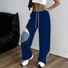 Women Plus Size Beige Abstract Printed Drawstring Loose Straight Leg Full Length Pants