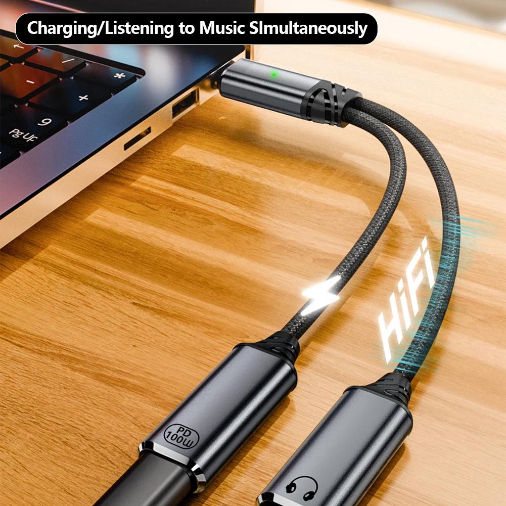 2 in 1 USB C Headphone and Charger Adapter USB C to Aux Audio Jack with PD 100W Fast Charging Dongle Cable Cord
