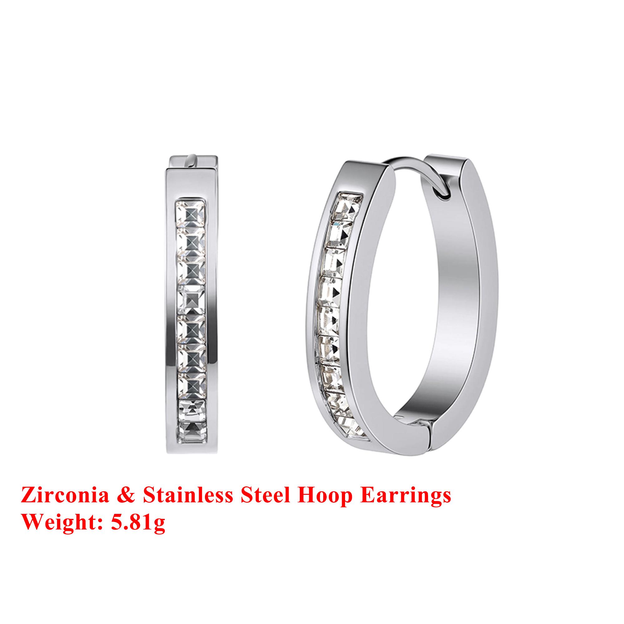 

Effie Queen Stainless Steel 18k Gold Princess Cut Zirconia Hoop Earrings Simple Jewelry for Women Wedding Party Banquet STKE22 серебряный