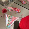 European-American High-Waisted Split Bikini with Digital Print and Bow Design