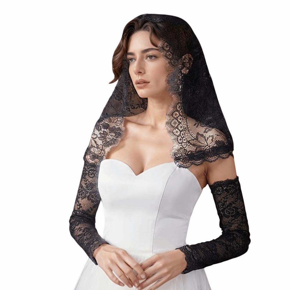 

Elegant 88×58cm Hijab Lace Veil Short Floral Print Mantilla Veil Black/White Wedding Veil Wedding Bridal Headpiece Accessories чёрный