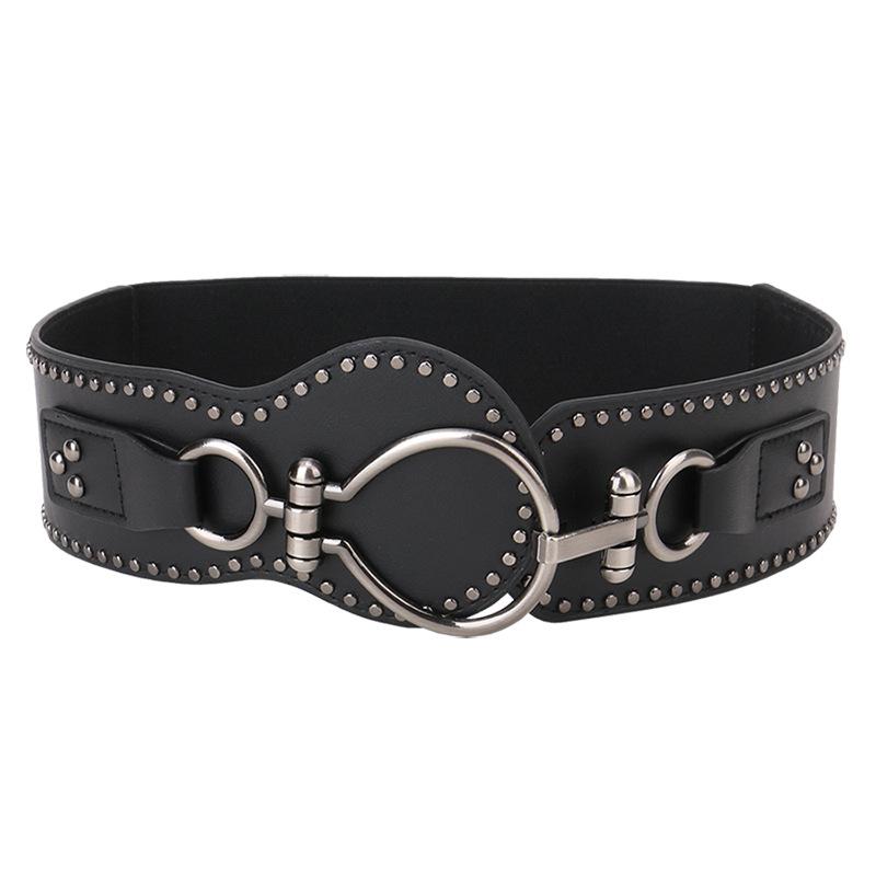 Punk Style Belt Diagonal Span Metal Rivet Decorative Wide Belt Elastic Elastic Waist Seal Diagonal Strap