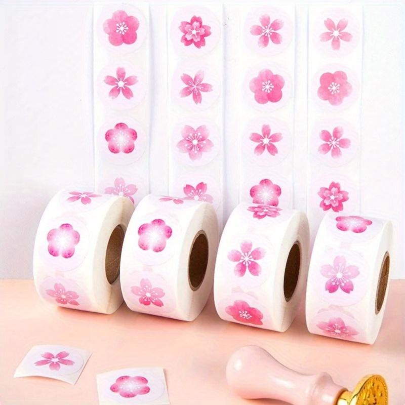 1 Rolle/500 Stück Kirschblüten Runde Siegel Rollenaufkleber Klebend Blumendekor Journal Geschenke Belohnungsaufkleber Hochzeitsaufkleber DIY Basteln