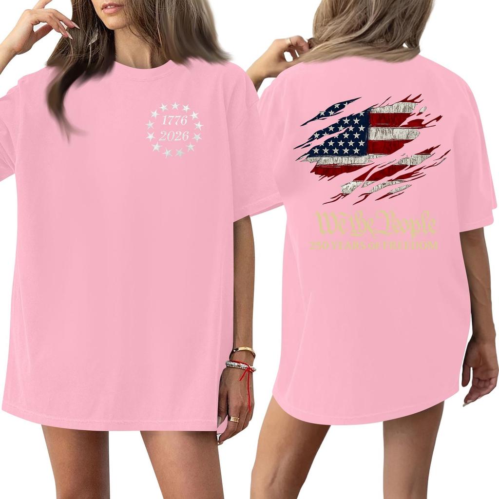 Women Casual Crew Neck Short Sleeve T Shirt 250th Anniversary Graphic Print Loose Fit Lightweight Top