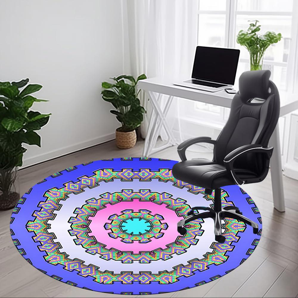 1pc Kaleidoscope Patterns Chair Carpet for Office Non Slip, Machine Washable Rug for Office, Room Holiday Decor for Christmas, Birthday Polyester