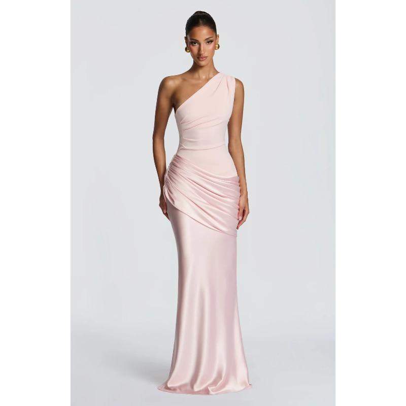 Damen Freizeit Langarm Eng Einfarbig U-Ausschnitt Träger Bodycon Langes Kleid