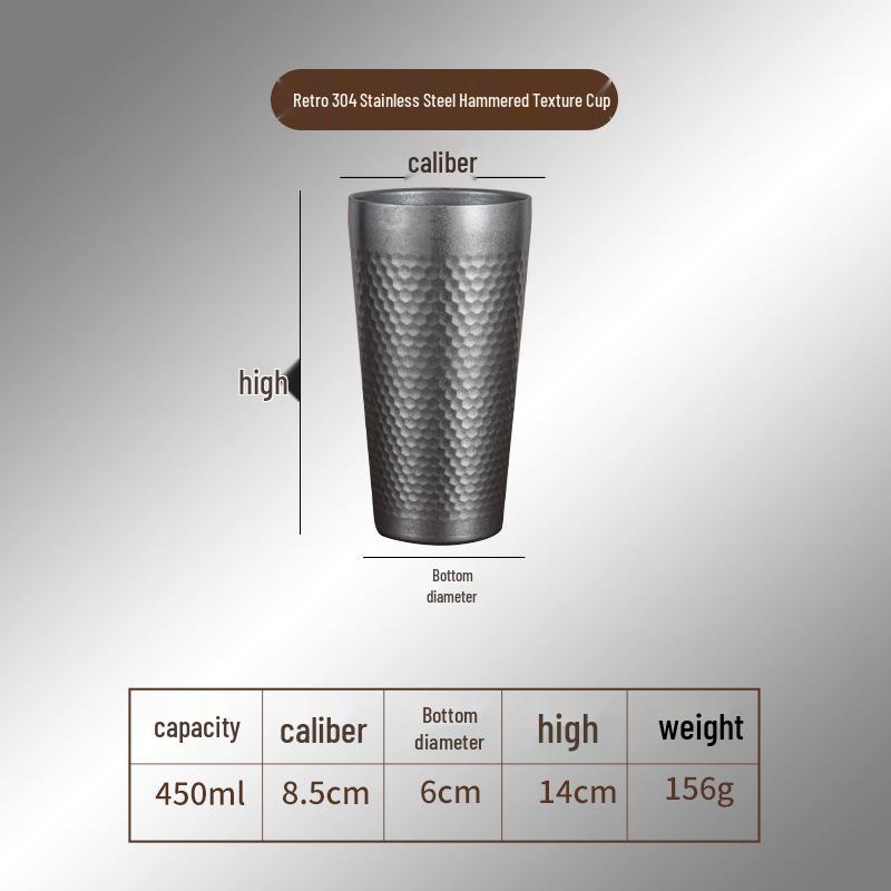 Gold Retro Double-Walled Insulated 304 Stainless Steel Water Cup with Diamond Texture
