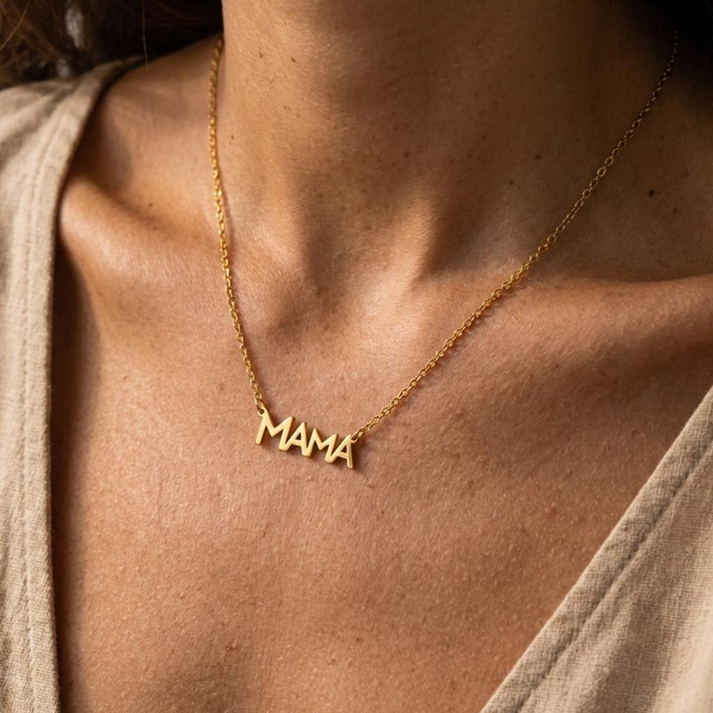 Mother's Day gift ins wind mama letter necklace female, light luxury stainless steel gold-plated non-fading collarbone chain