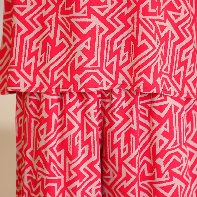 Plus Size Women Two Peice Sets Summer Loose Elegant High Waist Pant Sets Female Casual Vintage Print Oversize Suit